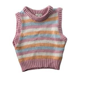 Topshop Cropped Sweater Vest – Pink Rainbow – Size XS